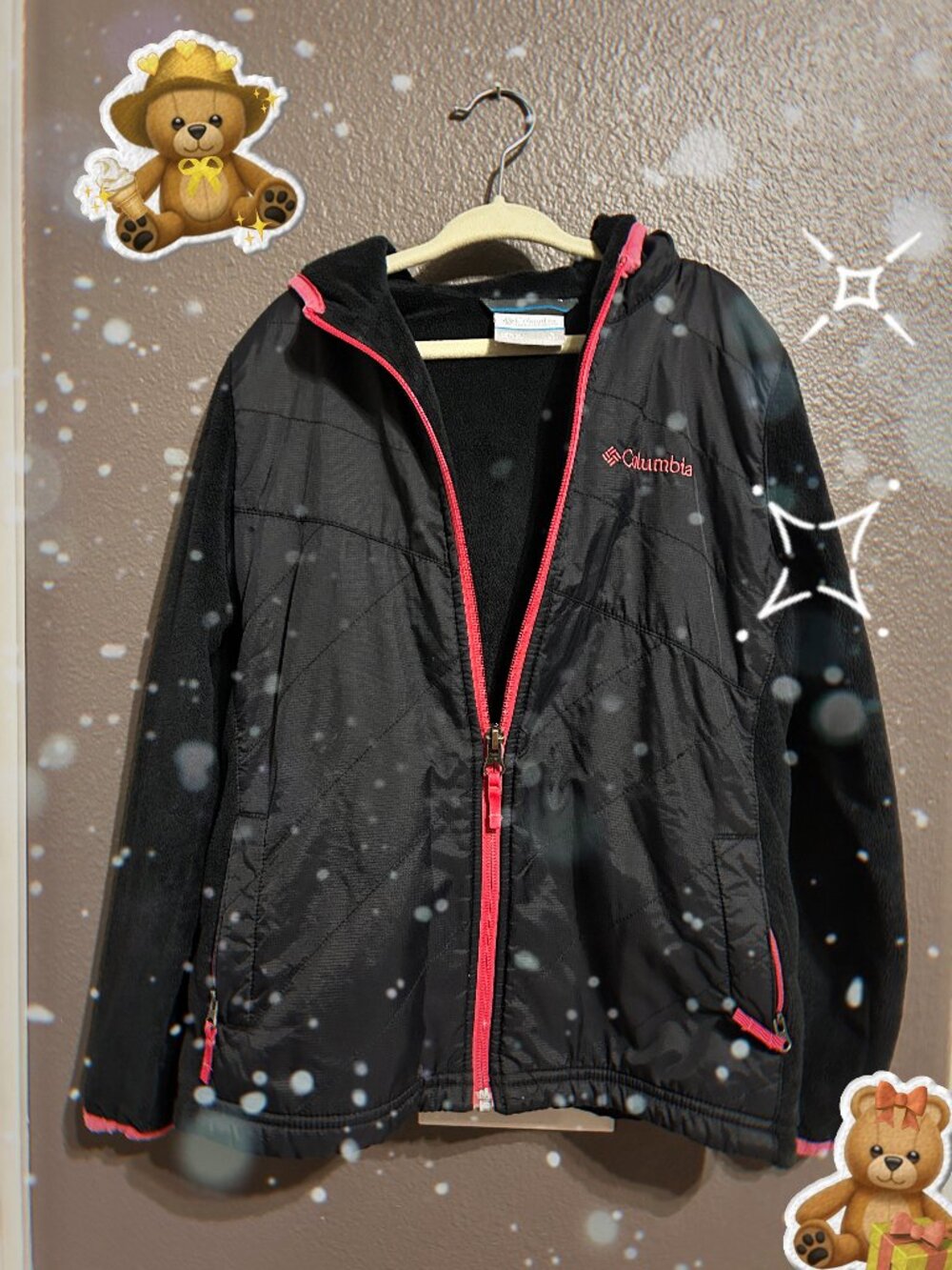 Girls Columbia Pearl Plush Hybrid Hoodie Fleece Quilted Jacket Size S 7/8